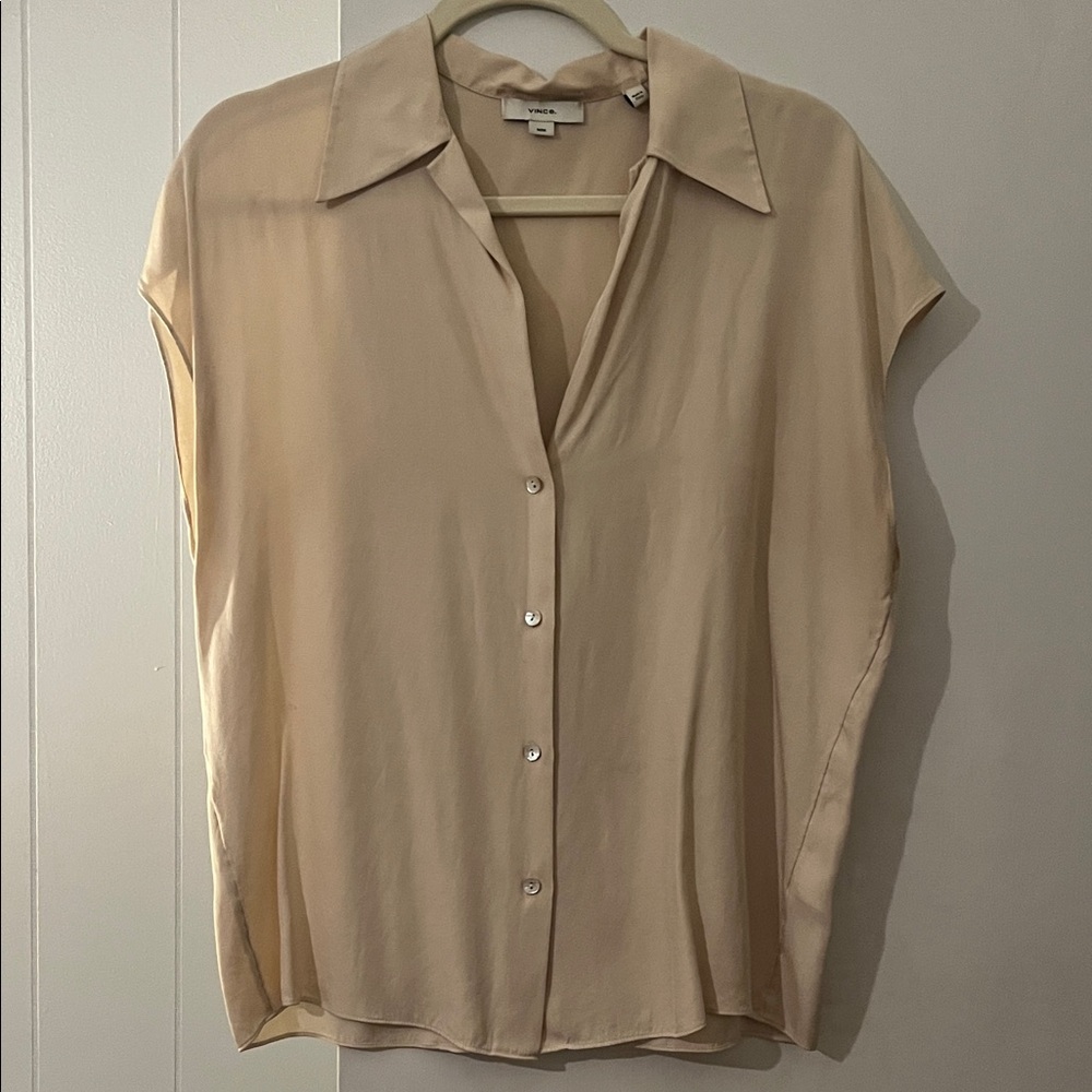 Vince Beige Short Sleeve Button-Down Shirt